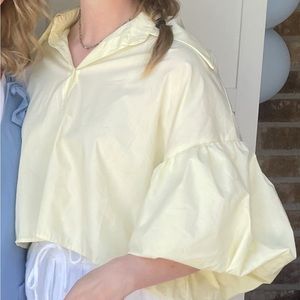 Yellow Shein cropped button up shirt